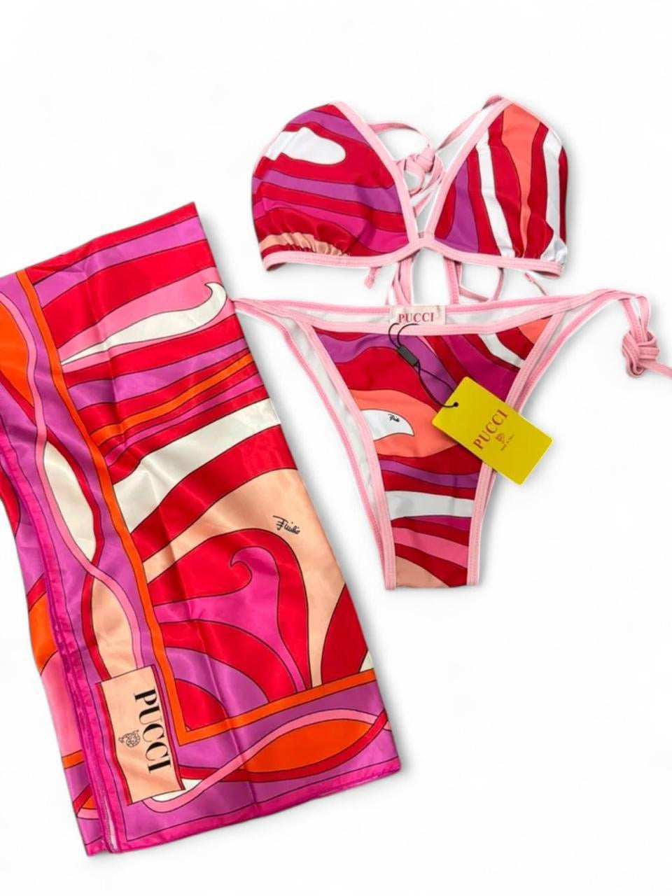 Pucci 2 piece swimsuit with Scarf wrap, and tags.