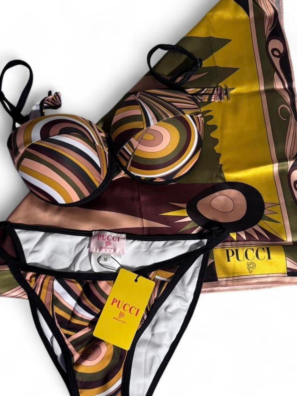 Pucci Bikini Push Up Bra 2Piece Set with Scarf